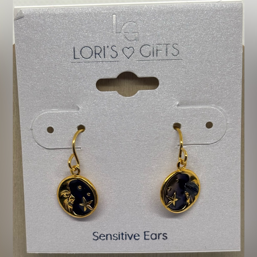 Lori’s Gifts Gold And Blue Moon And Star Earrings